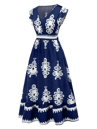 Robe bohémienne à col V motif tribal des années 1970