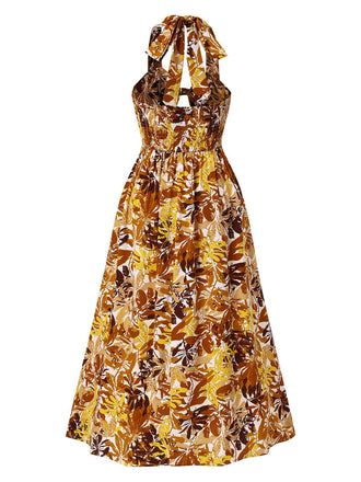 Robe dos nu ajourée à motif de feuilles des années 1930