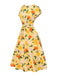 [Prévente] Robe froncée à fleurs d'hortensia jaune des années 1950