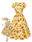 [Prévente] Robe froncée à fleurs d'hortensia jaune des années 1950