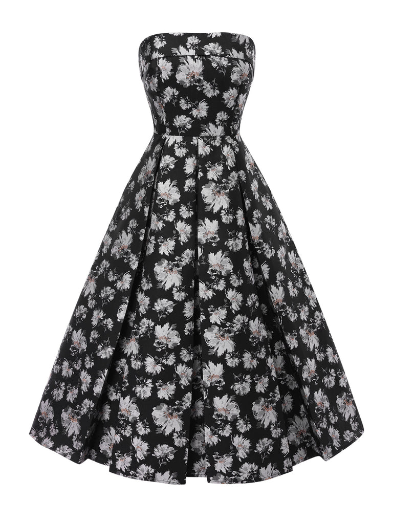 [Prévente] Robe bandeau noire à fleurs Plissé fils dorés des années 1930