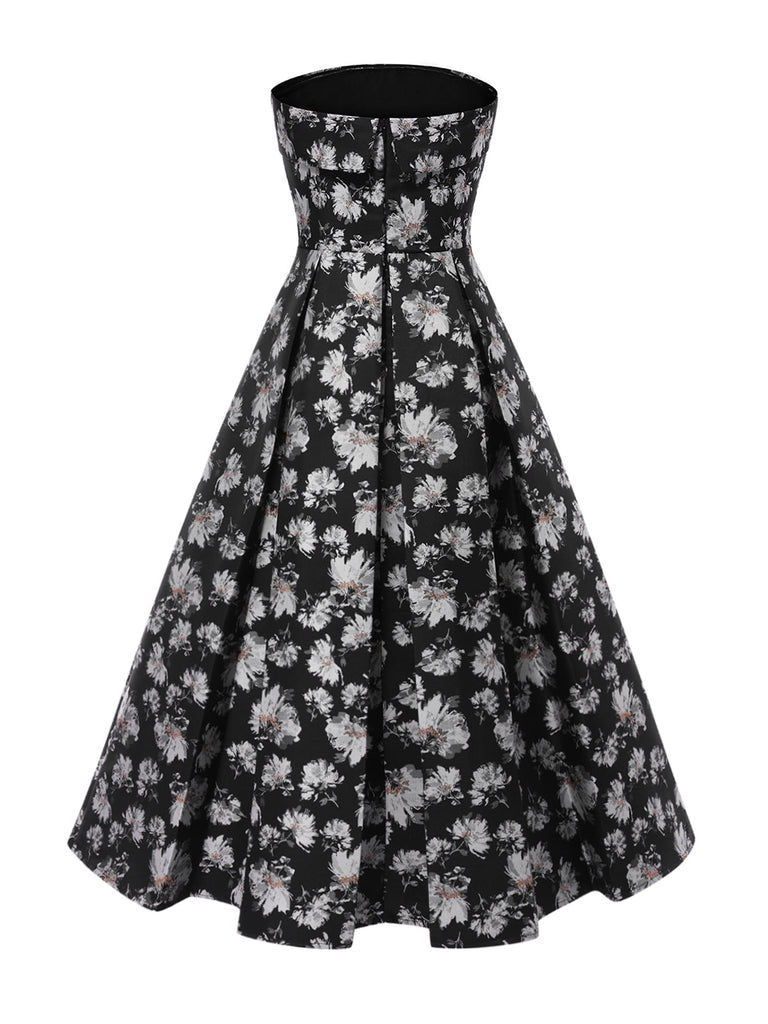 [Prévente] Robe bandeau noire à fleurs Plissé fils dorés des années 1930