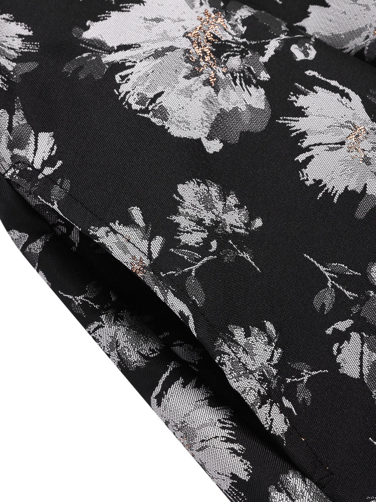 [Prévente] Robe bandeau noire à fleurs Plissé fils dorés des années 1930