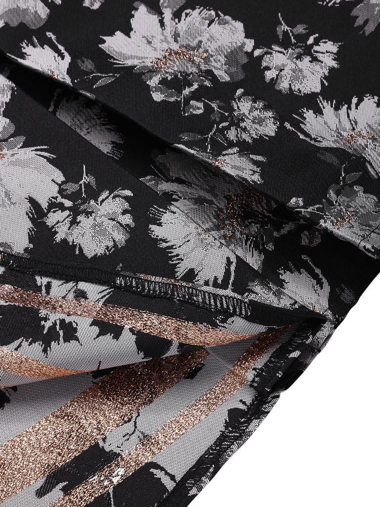 [Prévente] Robe bandeau noire à fleurs Plissé fils dorés des années 1930