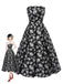 [Prévente] Robe bandeau noire à fleurs Plissé fils dorés des années 1930