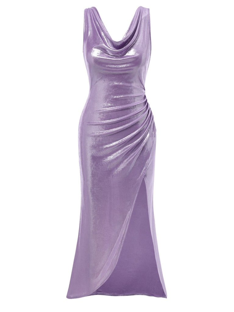 [Prévente] Robe lavande col bénitier à haute luminosité nacrée des années 1960