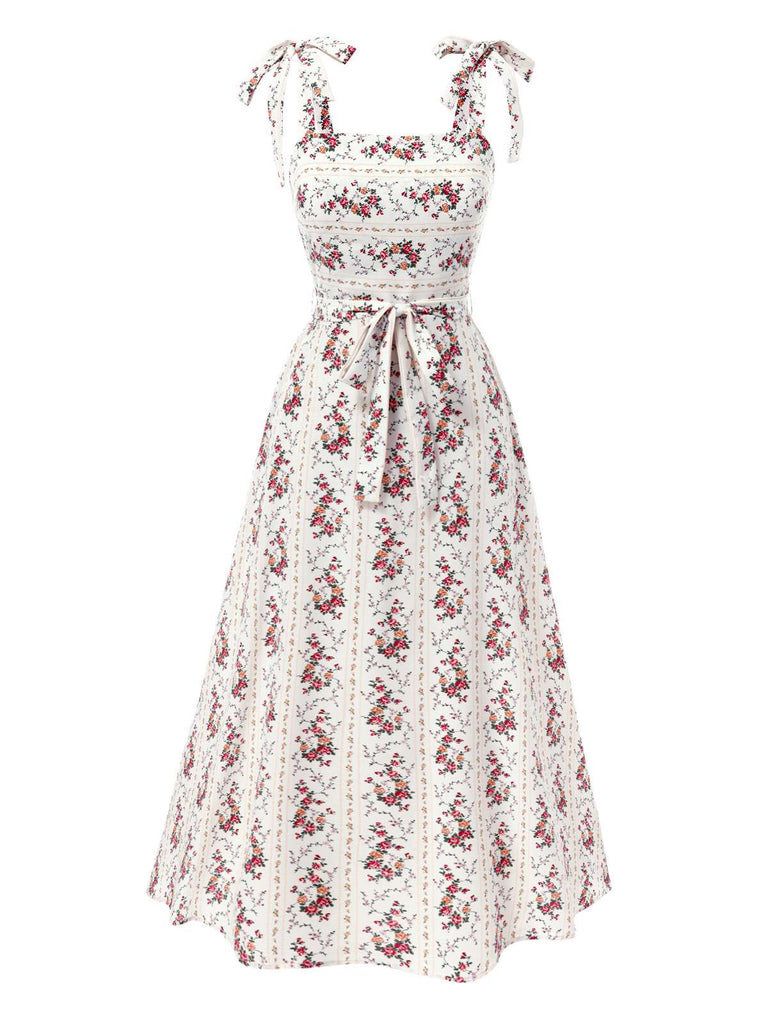 [Prévente] Robe florale smockée nœud à l'épaule des années 1940