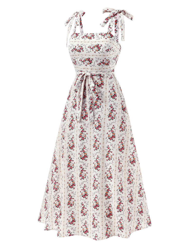 [Prévente] Robe florale smockée nœud à l'épaule des années 1940