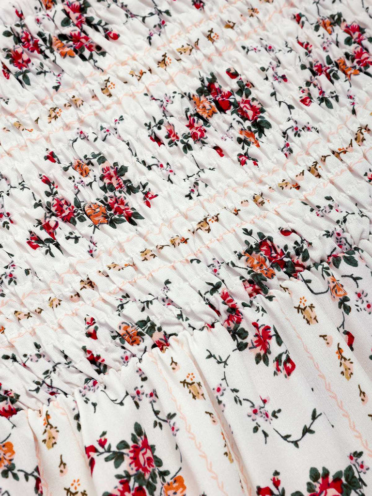 [Prévente] Robe florale smockée nœud à l'épaule des années 1940