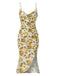 [Prévente] Robe froncée à bretelles sirène roses jaunes des années 1930