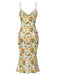 [Prévente] Robe froncée à bretelles sirène roses jaunes des années 1930
