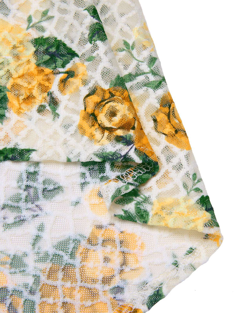 [Prévente] Robe froncée à bretelles sirène roses jaunes des années 1930