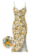 [Prévente] Robe froncée à bretelles sirène roses jaunes des années 1930