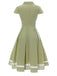 [Prévente] Robe en coton à carreaux vichy et dentelle verte des années 1940