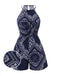 [Prévente] Combishort Bleu Imprimé Paisley Licou Dos Nu Années 40