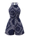 [Prévente] Combishort Bleu Imprimé Paisley Licou Dos Nu Années 40