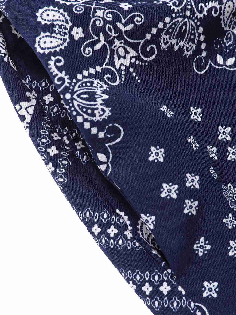 [Prévente] Combishort Bleu Imprimé Paisley Licou Dos Nu Années 40