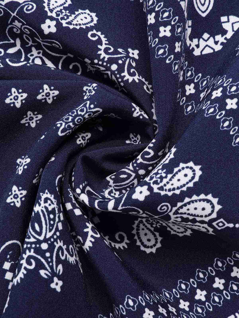 [Prévente] Combishort Bleu Imprimé Paisley Licou Dos Nu Années 40