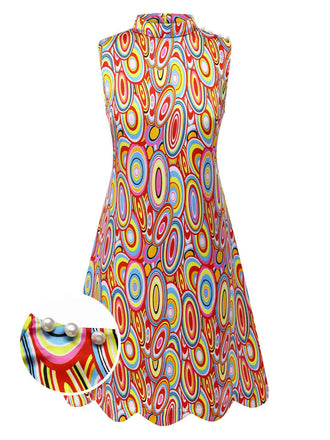 Robe trapèze sans manches multicolore style Pop Art des années 1960