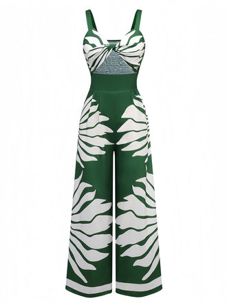 Combinaison florale à smocks et bretelles larges torsadées creuses des années 1930