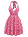 Robe rose pêche licou à fleurs et smocks années 1960