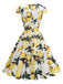 Robe Jaune motif citron surplombante col V des années 1950