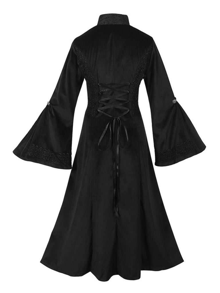 Manteau noire gothique en dentelle à manches cloche années 1950