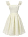 Robe beige en peluche à bretelles volants des années 1950