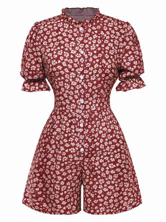Combishort à manches bouffantes et col plissé marguerite des années 1940