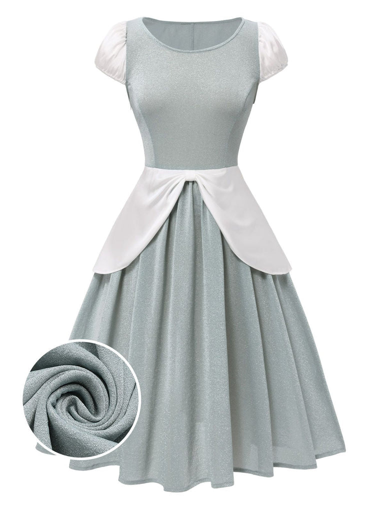 [Prévente] Robe de princesse patchwork bleu gris pailleté années 1950