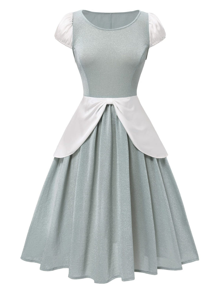 [Prévente] Robe de princesse patchwork bleu gris pailleté années 1950