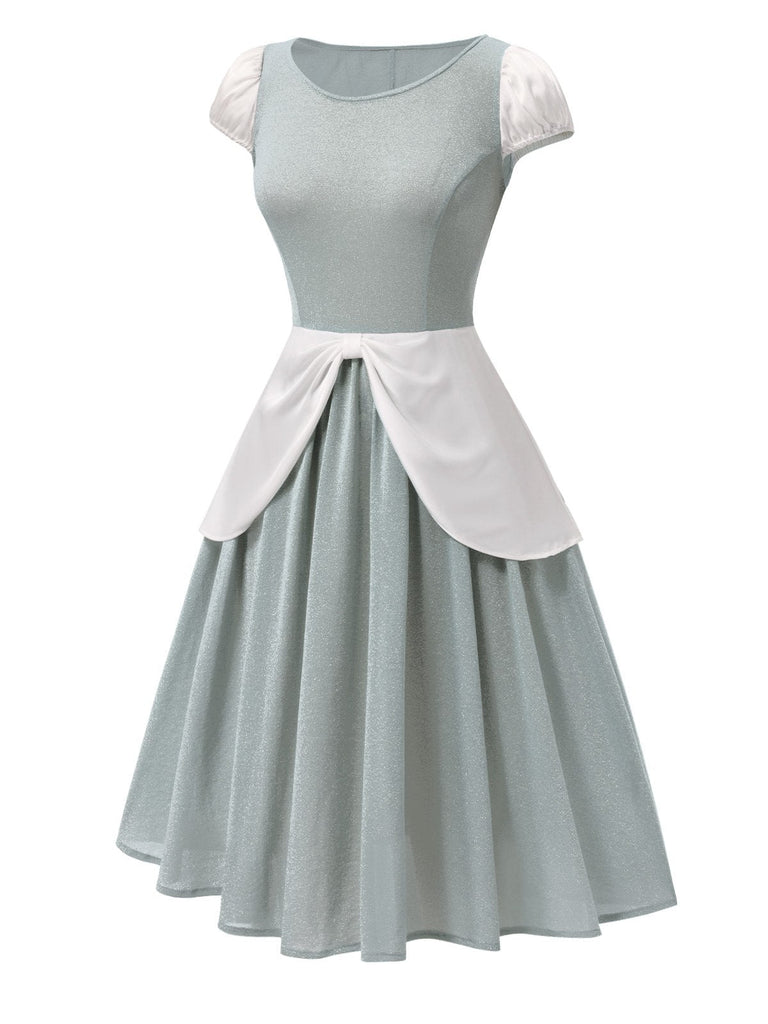 [Prévente] Robe de princesse patchwork bleu gris pailleté années 1950