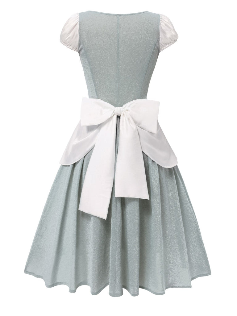 [Prévente] Robe de princesse patchwork bleu gris pailleté années 1950