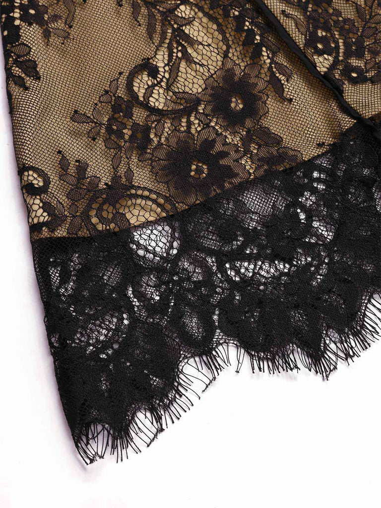 [Prévente] Robe sirène dos nu en dentelle brodée noire des années 1930