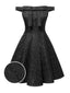 [Prévente] Robe noire épaules dénudées avec nœud roses en relief années 1950