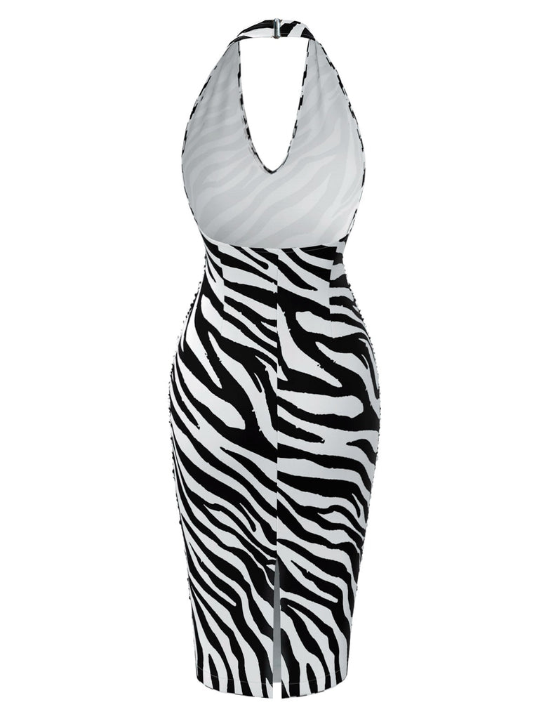 [Prévente] Robe dos nu à rayures zébrées col V des années 1960