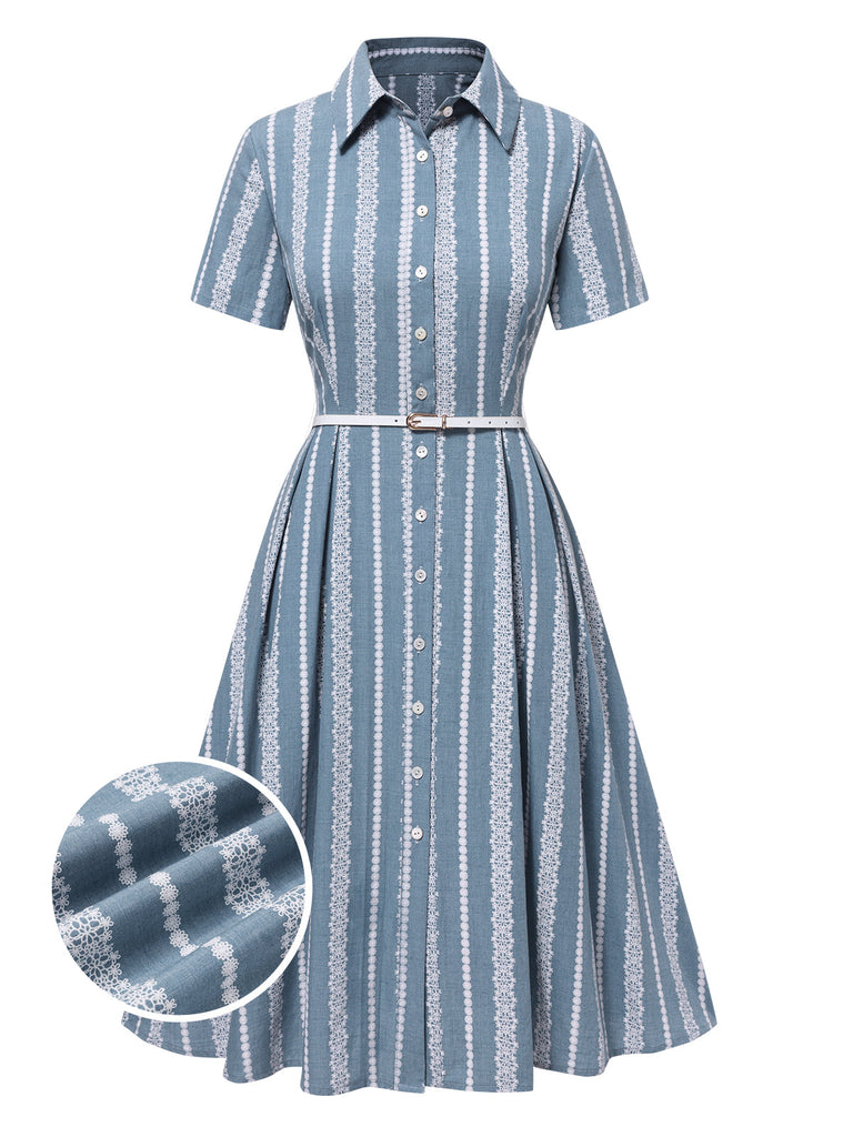 [Prévente] Robe chemise bleue à motifs en dentelle des années 1950