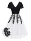 [Prévente] Robe patchwork en maille brodée noire et blanche années 1950