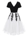 [Prévente] Robe patchwork en maille brodée noire et blanche années 1950