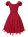 [Prévente] Robe rouge à col rond avec rose 3D des années 1950