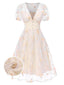 [Prévente] Robe blanche à fleurs brodées col V profond années 1950