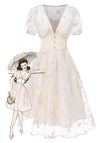 [Prévente] Robe jaune fleurs brodées col V profond années 1950