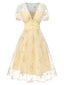 [Prévente] Robe jaune fleurs brodées col V profond années 1950