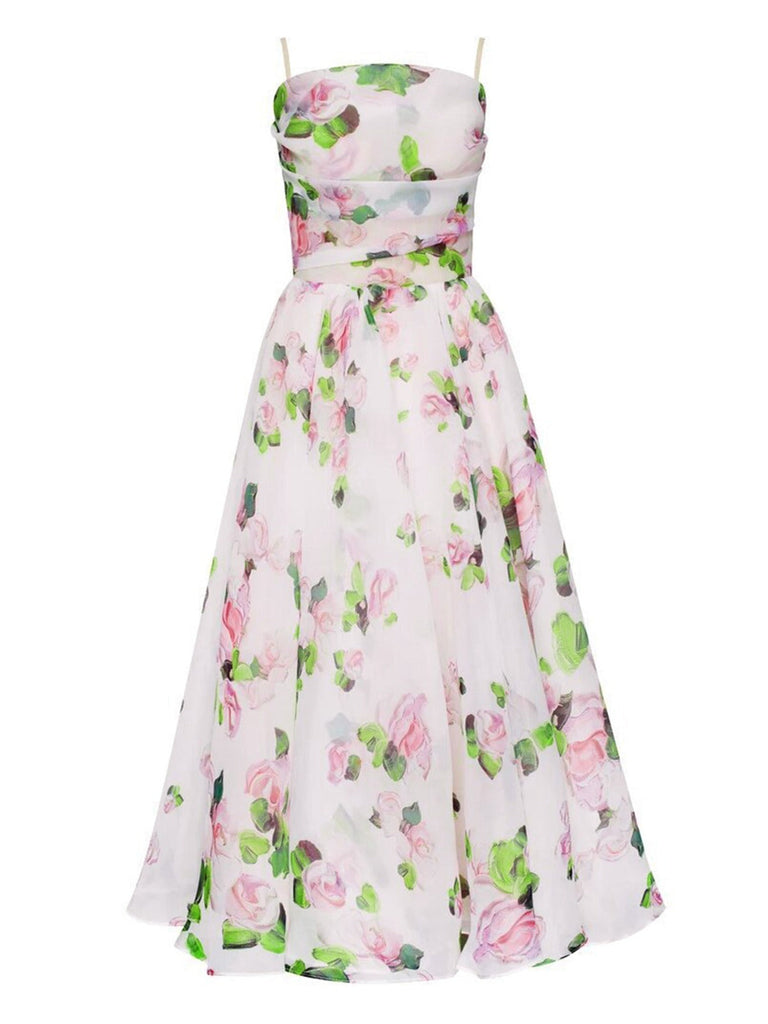 Robe à bretelles spaghetti en organza multicolore des années 1940