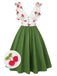 [Prévente] Robe cerise patchwork en maille col V vert des années 1950