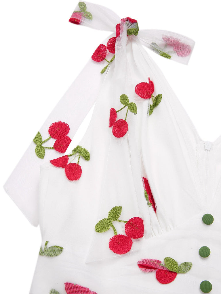 [Prévente] Robe cerise patchwork en maille col V vert des années 1950