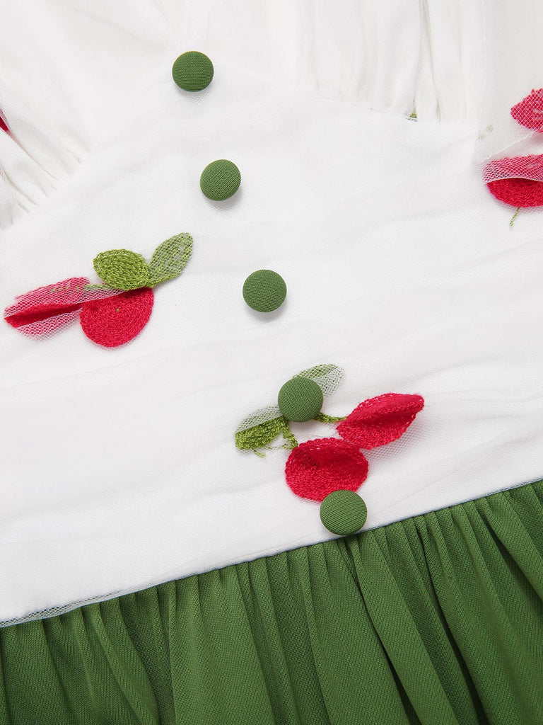 [Prévente] Robe cerise patchwork en maille col V vert des années 1950