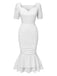 [Prévente] Robe queue de poisson plissée en coton blanc des années 1930