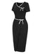 [Prévente] Robe crayon noire nœud papillon bordure contrastante années 1960