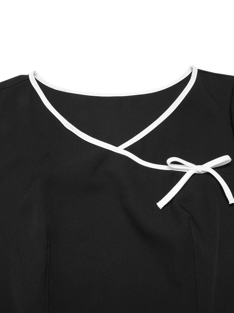 [Prévente] Robe crayon noire nœud papillon bordure contrastante années 1960